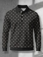Men's Novelty Fashion Long-Sleeve Top with Fine Starburst Vintage Print, Three-Button Polo Shirt with Access Control Design, Punk Street Style Lapel Top for Daily Commuting and Outings, Surprise Birthday and Holiday Gift for Men - Mixed Color B
