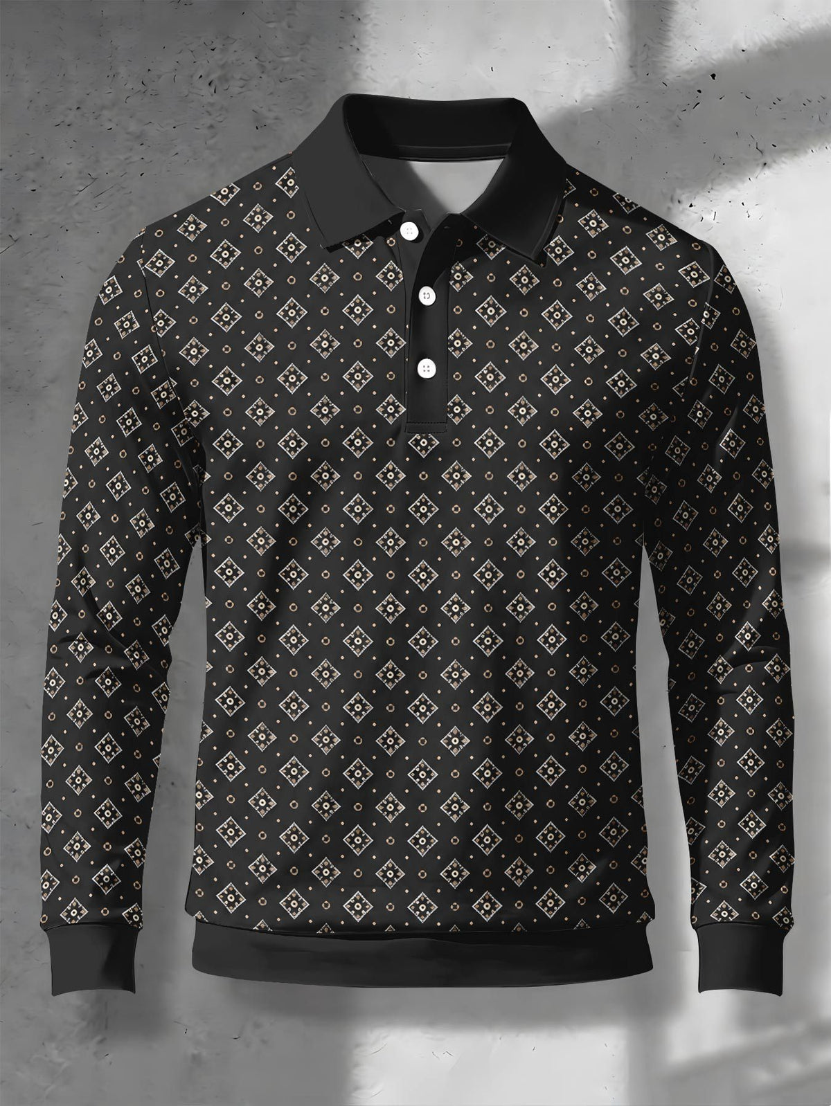 Men's Novelty Fashion Long-Sleeve Top with Fine Starburst Vintage Print, Three-Button Polo Shirt with Access Control Design, Punk Street Style Lapel Top for Daily Commuting and Outings, Surprise Birthday and Holiday Gift for Men - Mixed Color B