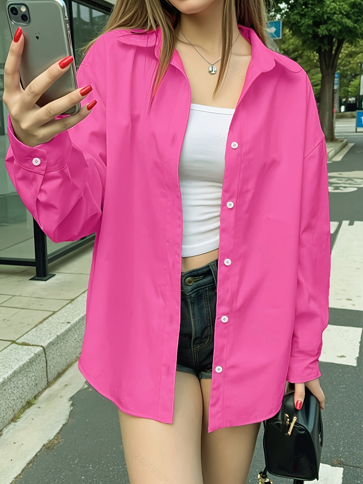 Solid Color Long Sleeve French Shirt for Women New Arrival - Rose Red