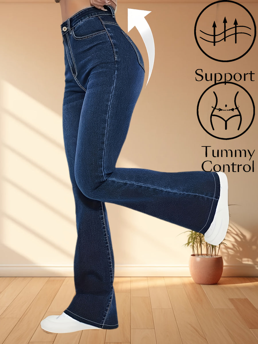 Blue Fashionable Elegant Versatile High-Elastic Denim Skinny Pants - Navy Color