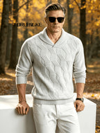 FORLENGKE Men's Business Casual Stylish Geometric Textured Knit Sweater, Soft Warm Long Sleeve Pullover for Fall Winter Office Daily Wear - Ivory White