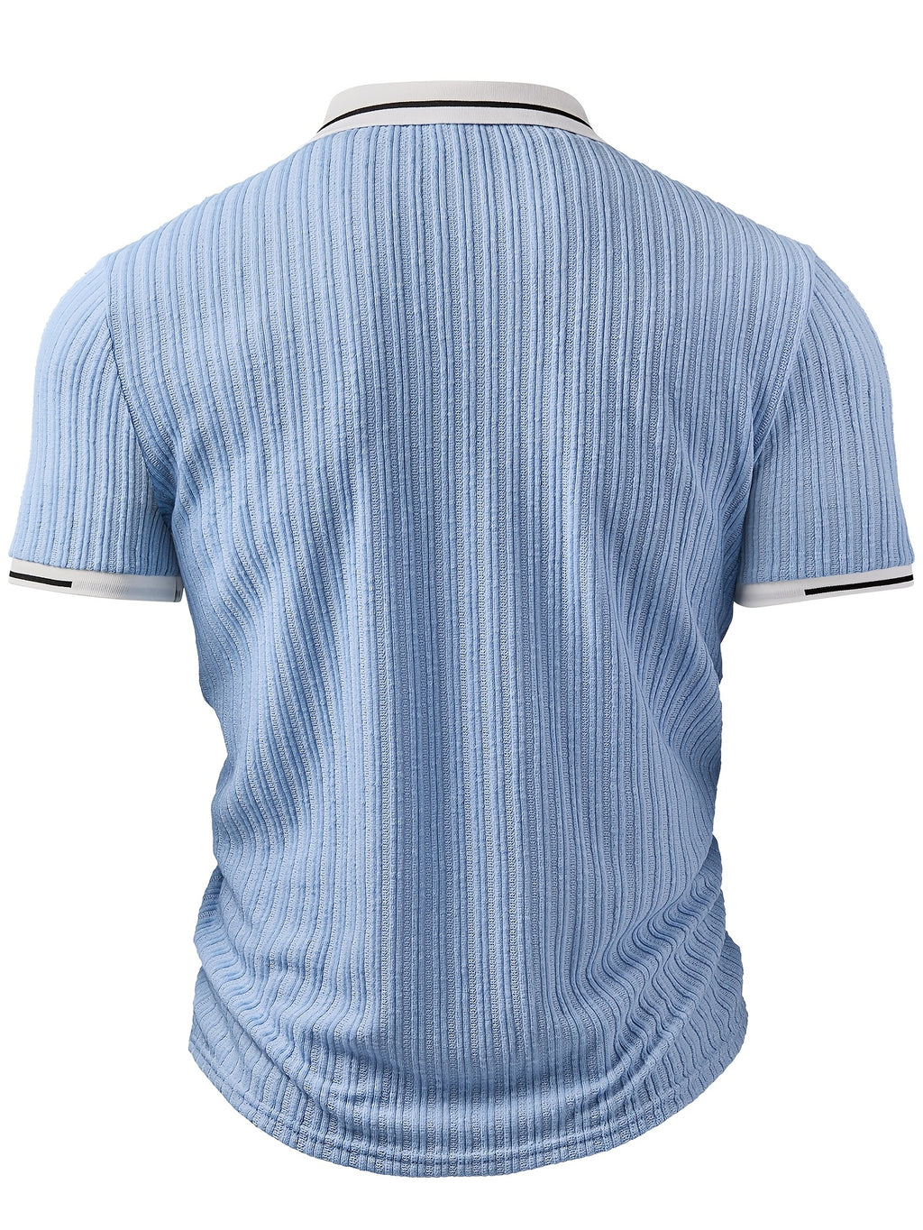 Men'S Fashion Men'S Clothing Men Shirt Spring Summer Casual Fashion Outdoor Breathable Jacquard Fabric Contrast Color Lapel Ribbed Patchwork Short Sleeve Men'S Henley Shirt - Sky Blue
