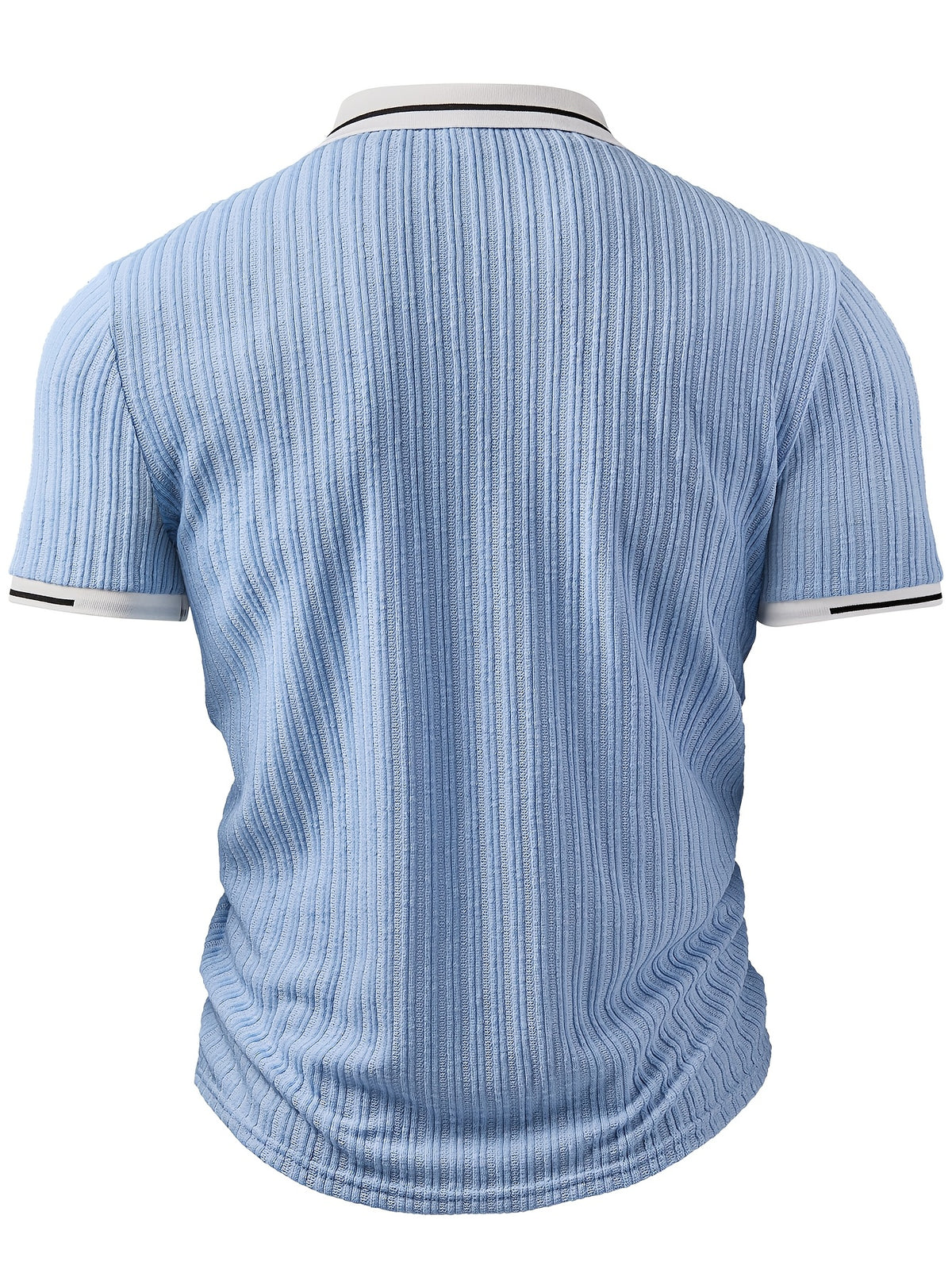 Men'S Fashion Men'S Clothing Men Shirt Spring Summer Casual Fashion Outdoor Breathable Jacquard Fabric Contrast Color Lapel Ribbed Patchwork Short Sleeve Men'S Henley Shirt - Sky Blue