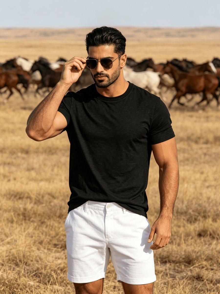 Fashion Athletic Men'S T-Shirt, Spring Summer New Style, Casual Versatile, Comfortable Breathable Lightweight, Trendy Slim Fit, Soft Skin-Friendly Fabric, Individual Premium - Black