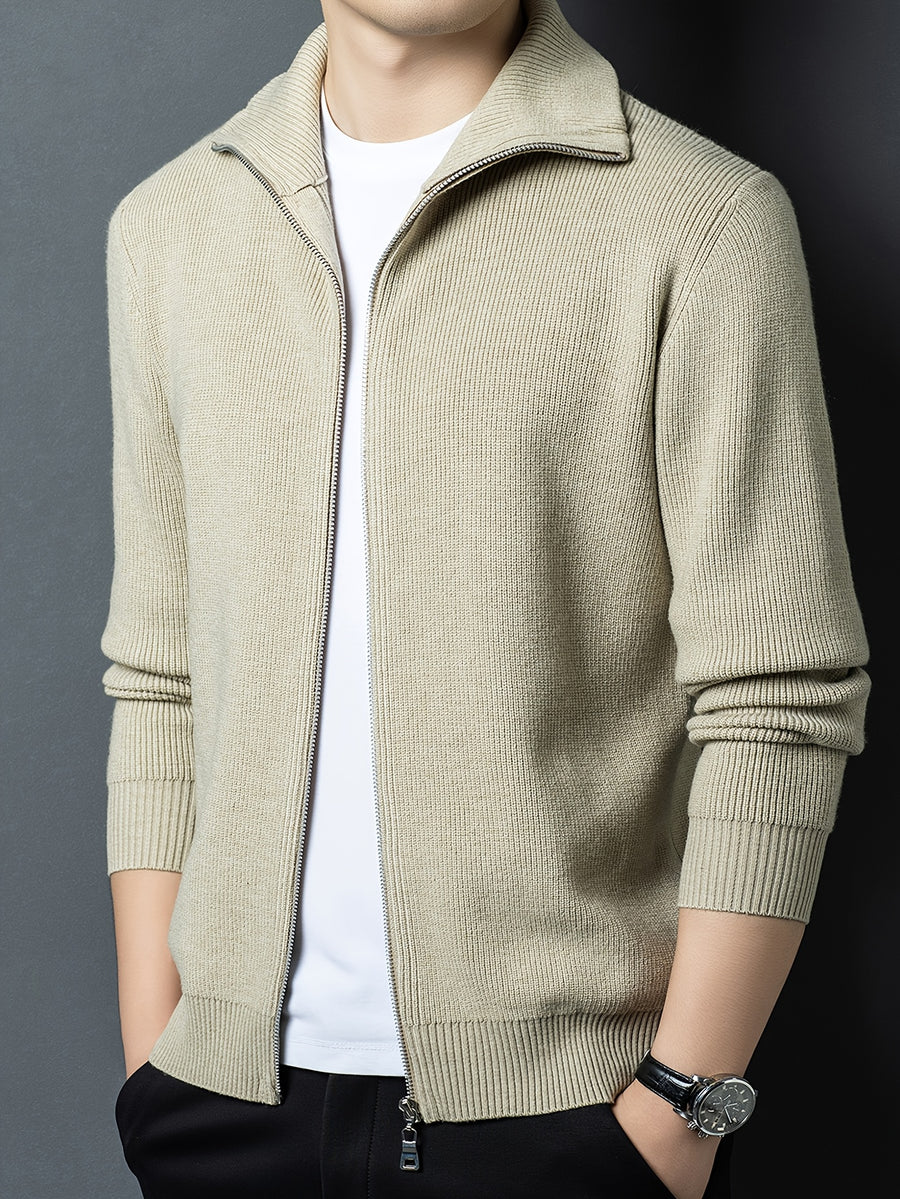 Lapel Full-Zip Knit Cardigan Jacket, Versatile And Practical - SINBOS - Camel