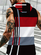 Men's Sleeveless Hooded Sports Top with Color Block Patchwork Design, Breathable and Comfortable for Daily Casual, Fitness Training, Outdoor Wear, Trendy Fashion Summer New Style Street Style for Young Students - Mixed colors