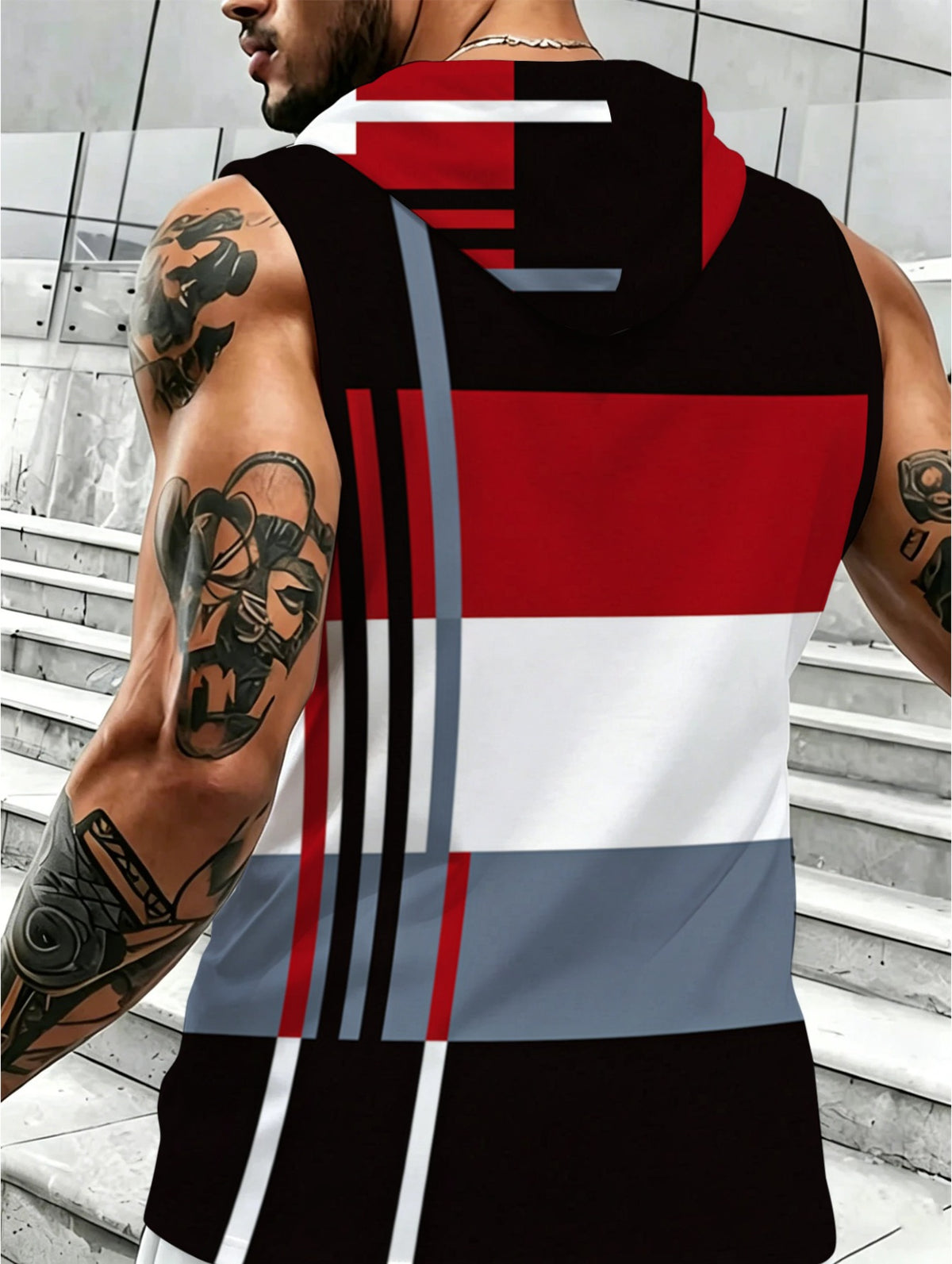 Men's Sleeveless Hooded Sports Top with Color Block Patchwork Design, Breathable and Comfortable for Daily Casual, Fitness Training, Outdoor Wear, Trendy Fashion Summer New Style Street Style for Young Students - Mixed colors