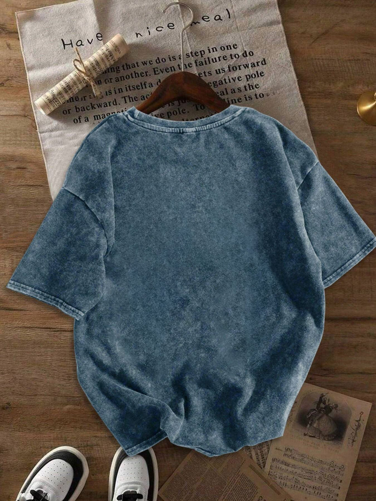 Stylish Women'S Printed T-Shirts. Vintage-Style Washed T-Shirts. High-Quality Spring/Summer Tops with a Small Round Neck. Perfect for Everyday Fashion And a Great Gift for Women - Sea Blue