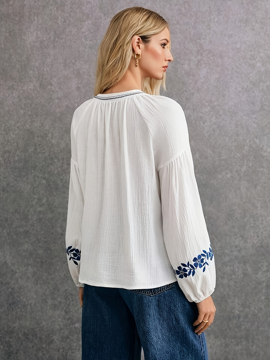 French-style Embroidered Ethnic-inspired Double-layer Breathable Fabric Long-sleeve Shirt, Offering Ease, Comfort, and Breathability, Perfect for Daily Wear, Commuting, and Vacations - White