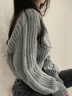Sweater Women'S Round Neck Design Cable Texture Loose Long Sleeve Textured Three-Dimensional Interpretation Easy Cool Wear Atmosphere All-Match Top Pullover - Grey