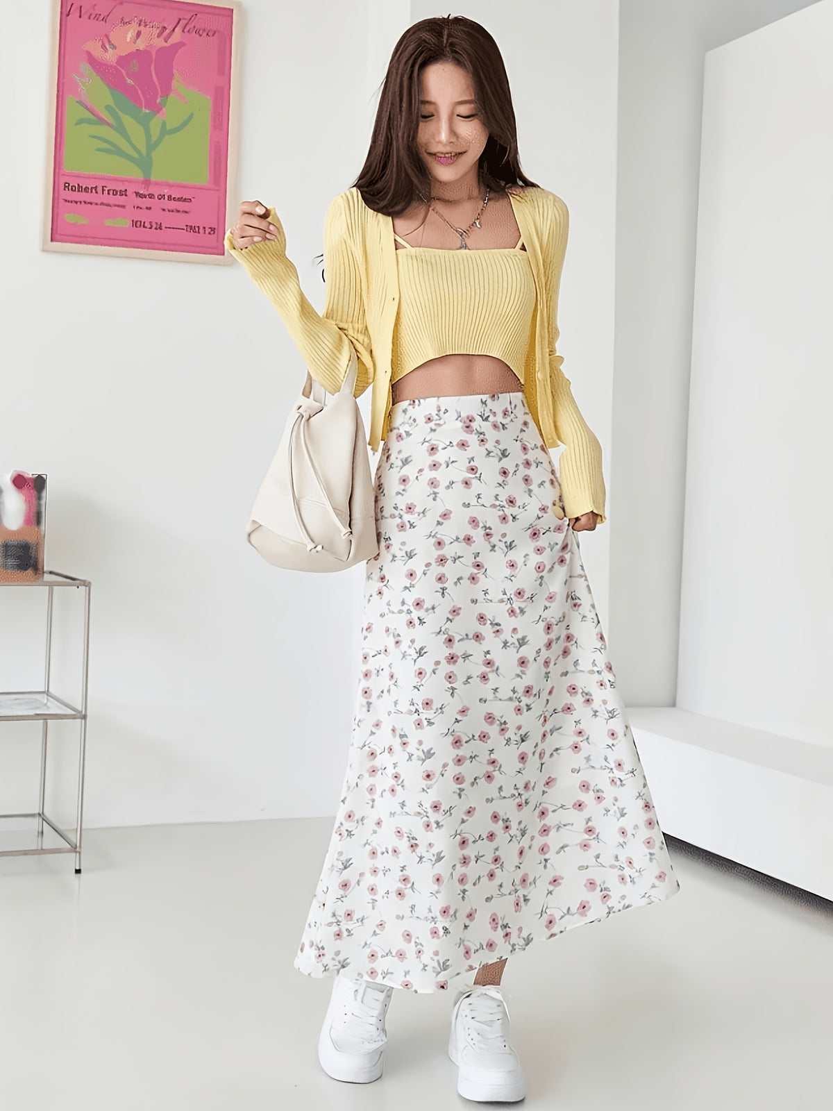 1pc Cute Fashion Casual Floral Printed Short Skirt, Suitable for Vacation Outings And Dates - White