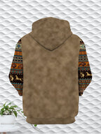 Men's Ethnic Totem Printed Hoodie Fashion Bull Head Pattern Patchwork Design Casual Sports Pullover Animal Patterns Loose Versatile Top||, - Mixed colors