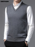 Men'S Solid Color, Business Casual Sweater Vest, Warm Casual Layering Top for Fall And Winter - Medium Gray