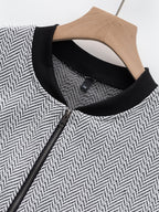Pearson OBM Spring/Autumn Men's Stand Collar Zipper Casual Jacket, Simple and Versatile Style with Herringbone Texture and Ribbed Hem, Office Worker's Daily Outing Casual Versatile Men's Outerwear - White