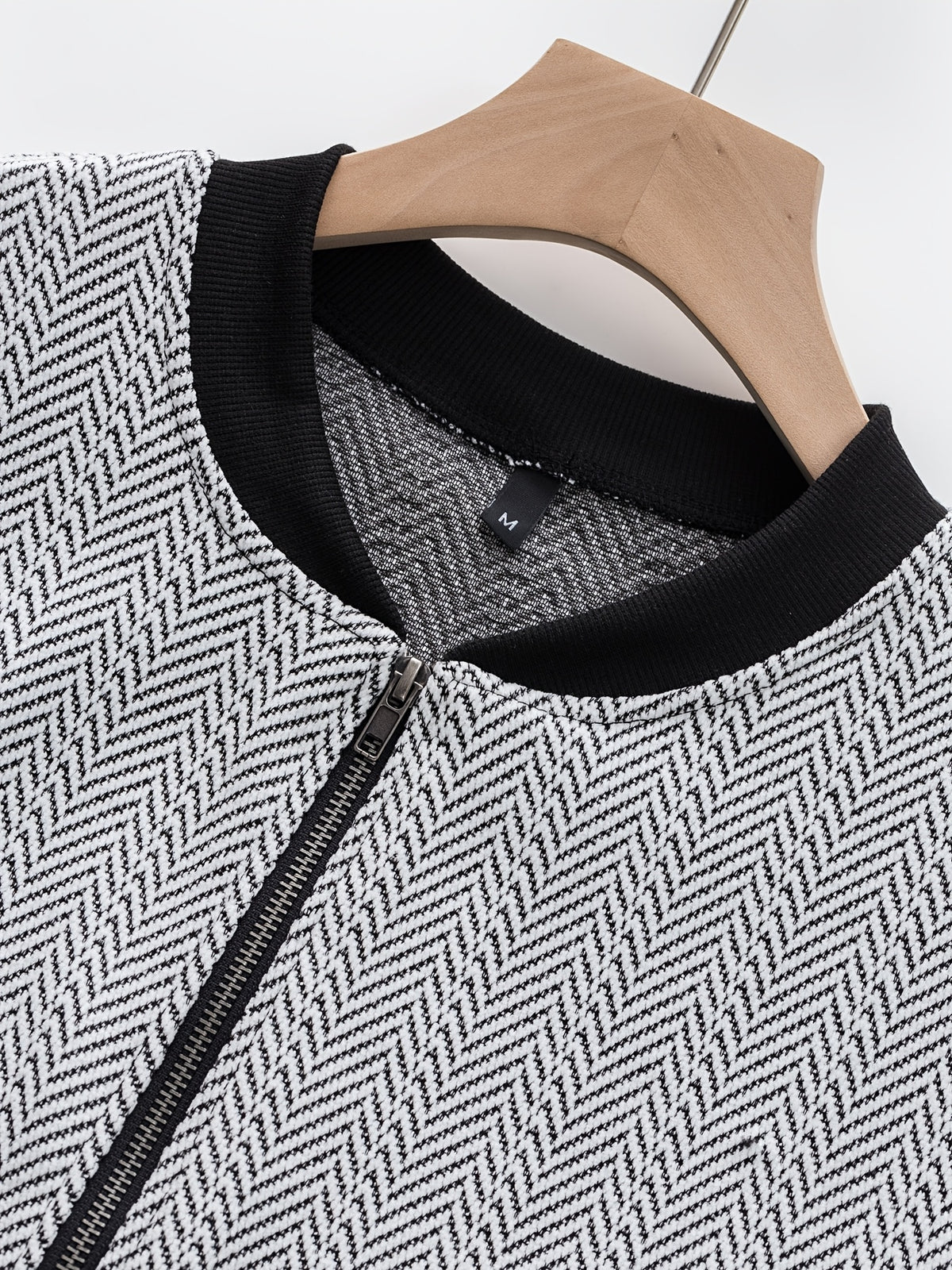 Pearson OBM Spring/Autumn Men's Stand Collar Zipper Casual Jacket, Simple and Versatile Style with Herringbone Texture and Ribbed Hem, Office Worker's Daily Outing Casual Versatile Men's Outerwear - White