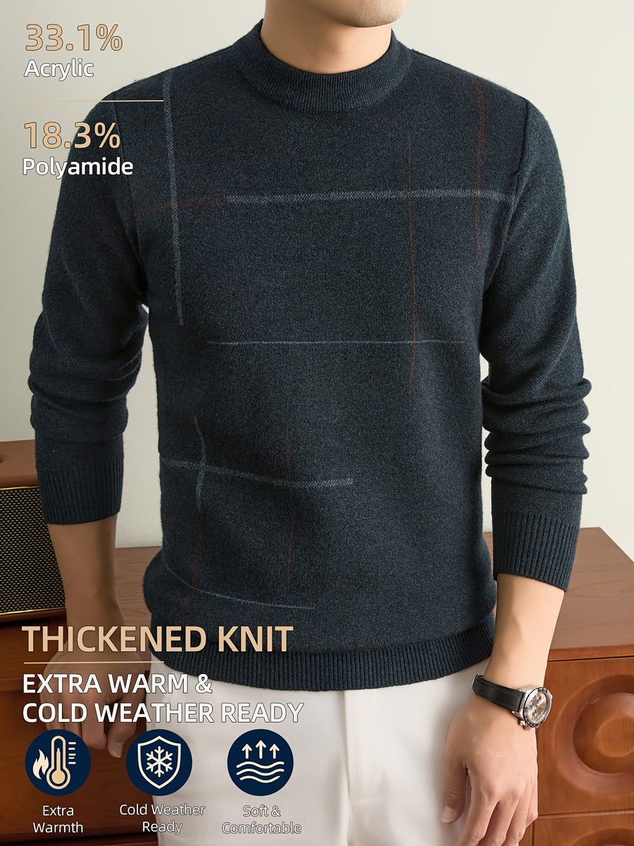 Men's Fall Winter Knit Pullover Sweater with Classic Stripes. Thick, Warm and Comfortable in a Timeless Old-money Style. Perfect for Commuting, Casual Wear, Sports, Hiking, Camping and Fishing. A Great Gift for Fathers and Husbands. - Dark Gray