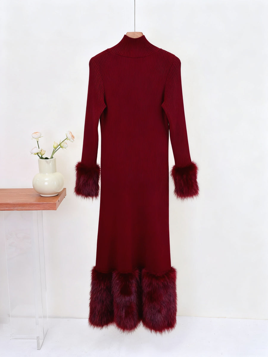 Modal Solid Color Waist Elegant Dress - Red