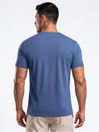 Men's Minimalist Sporty V-Neck Quick-Dry T-Shirt, Lightweight Breathable Moisture-Wicking Polyester Fiber Short-Sleeve Top, Solid Color Slim-Fit Casual Fitness Shirt, Suitable for Fitness, Running, Outdoor, Light Outdoor, and Urban Commuting - Navy Color