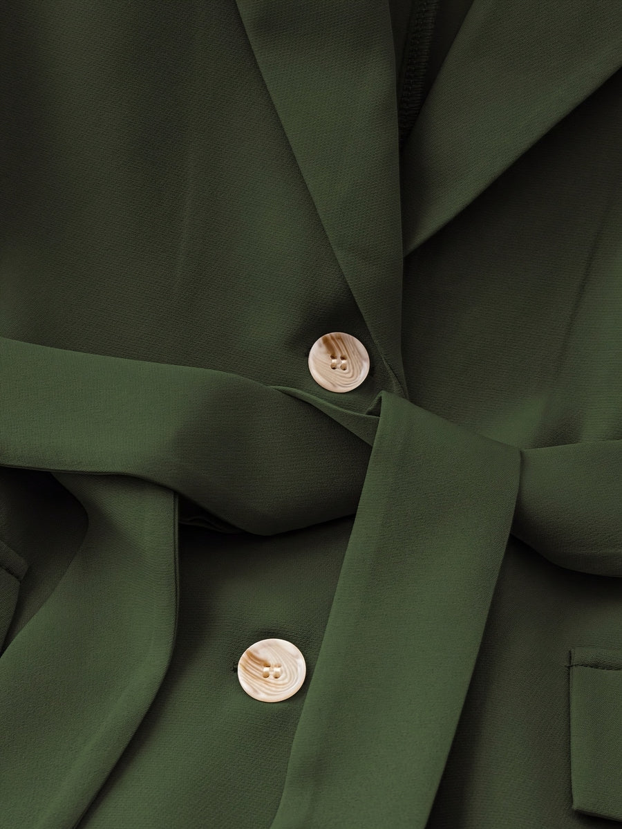 2026 New Light Luxury Matte Texture Waist-Cinching Belted Sleeveless Blazer, Versatile Mid-Length Commuter Suit Jacket for a Flattering Figure - Military Green