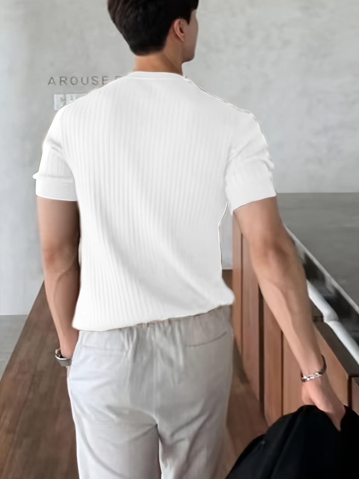 -Border New Men'S Small Pothole Striped Short-Sleeve Knit Sweater - White