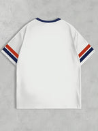 Women's Casual Streetwear Drop-Shoulder T-Shirt with Drop-Shoulder Sleeves, Featuring "71.12cm Numeric and Letter Print, Y College Style, the Perfect Gift for Friends and Family - White