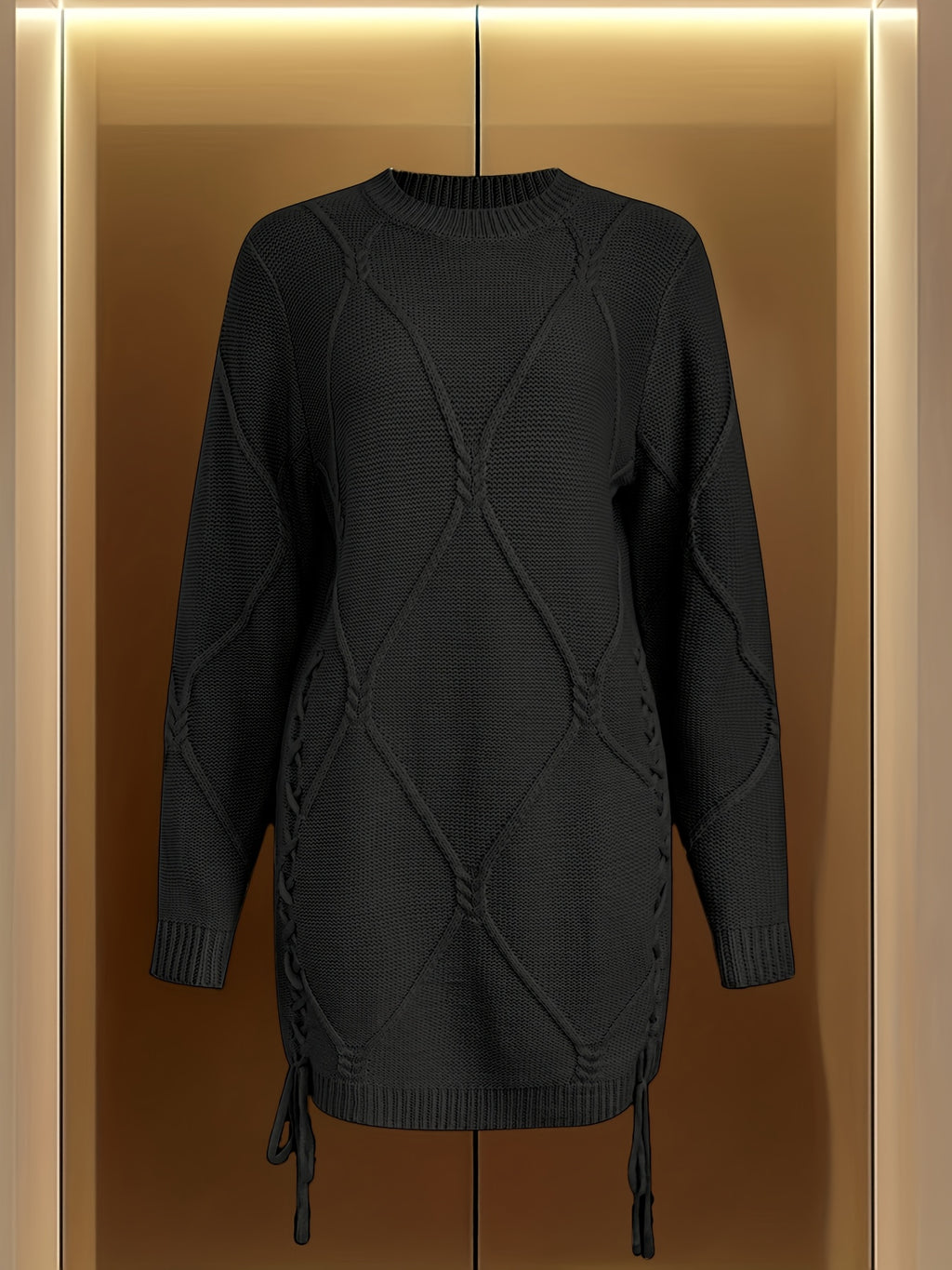 Vika Xiang Style Trendy Cable Sweater for Creating a Focus Look in Autumn and Winter Fashion - Black