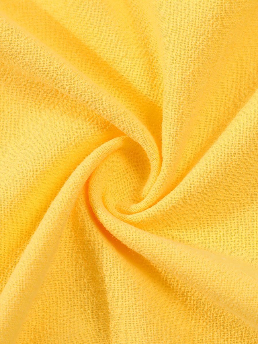 Men'S Stand Collar Short V-Neck Top, Lightweight Comfortable Solid Color Casual Shirt, Commute Easy Single Piece T-Shirt - Yellow