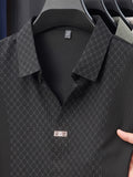 Men's Ice-Feel Seamless Polo Shirt, V-Neck Short-Sleeve Breathable T-Shirt, Summer Men's Business Casual Top, Men's Versatile Commuter T-Shirt, Lapel Basic Fit Top, Sporty Casual Versatile - Black
