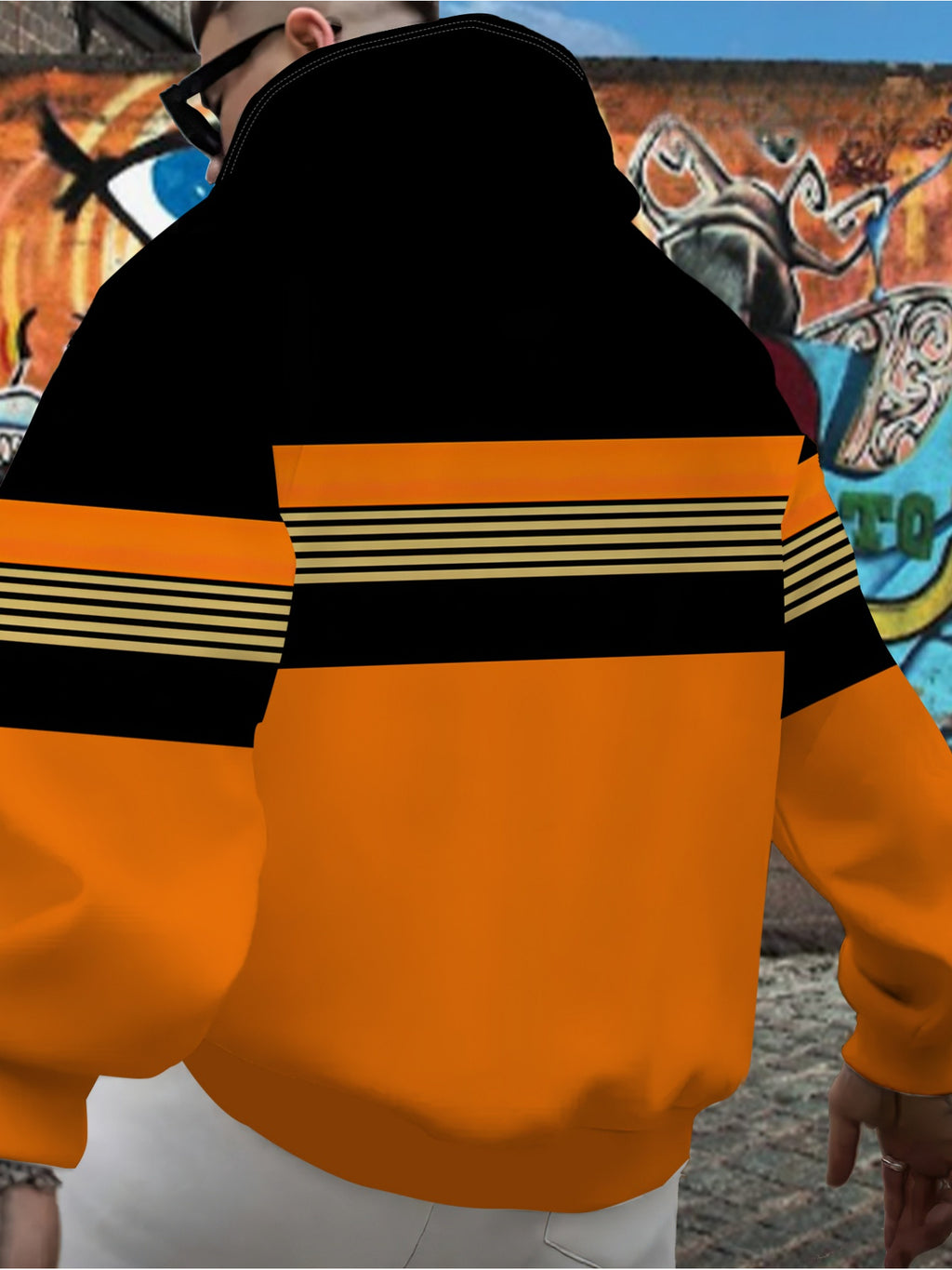 Men's Hooded Sweatshirt with Contrast Color Stripe Print, Casual Pullover Top, Comfortable and Versatile for Daily Wear, Men's Streetwear Fashion, Autumn/Winter Outerwear - Mixed colors