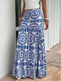 Fashionable Women's Tall Summer Printed Skirt, Vacation Skirt. The Tiered Hem Gently Sways with Every Step, While the High-waist Design Elevates Your Silhouette. Perfect for Beach Strolls or Strolling Through Town, It's a Standout Piece for Any - Blue And White Print