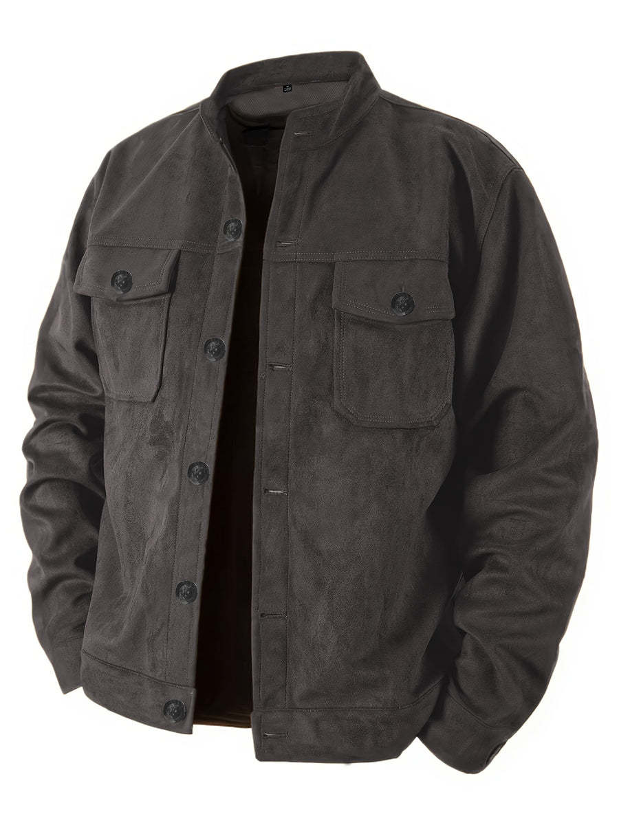 Men'S Casual Jacket with Pockets, Versatile Long-Sleeved Stand Collar Button Coat, Transitional Outerwear - Graphite Color