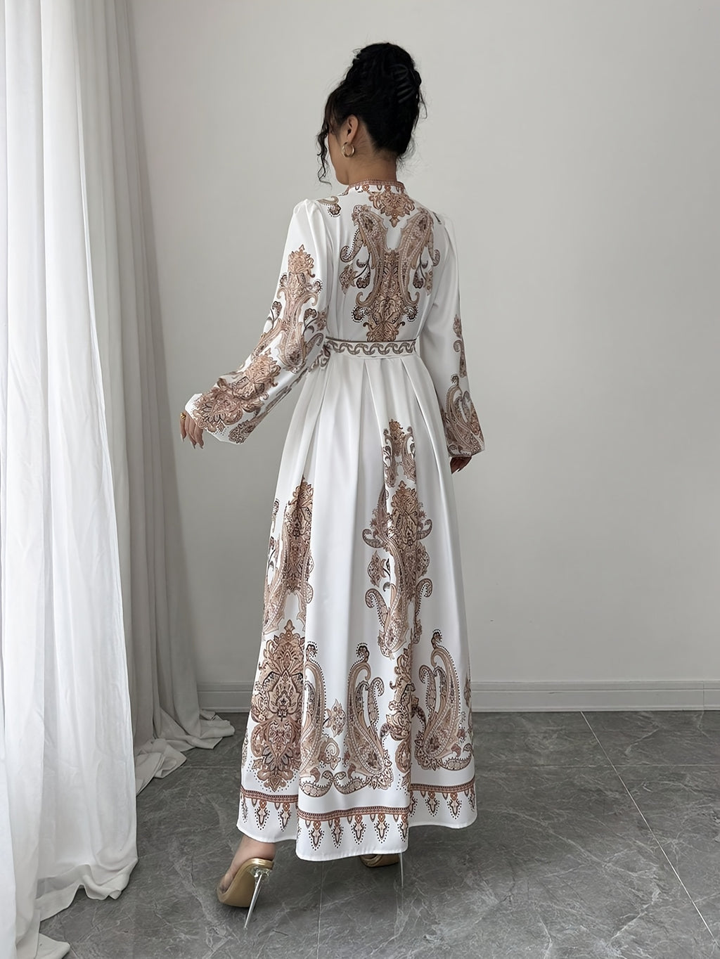 Women's French-Style Vintage Palace Wedding & Evening Gown - V-Neck Lantern Sleeve Maxi Dress with Adjustable Waist Tie , A-Line Train Dress for Proms, Galas, Special Occasions (Machine Washable) - Mixed colors