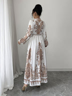 Women's French-Style Vintage Palace Wedding & Evening Gown - V-Neck Lantern Sleeve Maxi Dress with Adjustable Waist Tie , A-Line Train Dress for Proms, Galas, Special Occasions (Machine Washable) - Mixed colors
