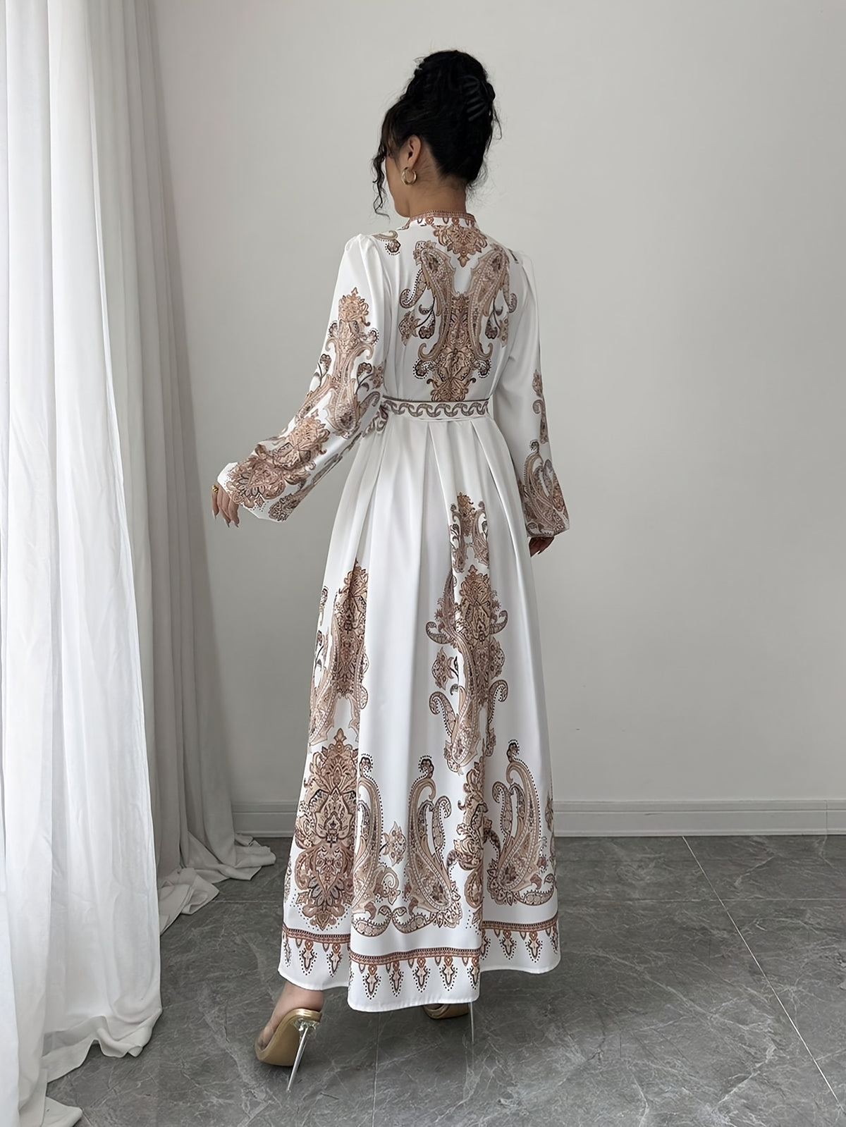 Women's French-Style Vintage Palace Wedding & Evening Gown - V-Neck Lantern Sleeve Maxi Dress with Adjustable Waist Tie , A-Line Train Dress for Proms, Galas, Special Occasions (Machine Washable) - Mixed colors