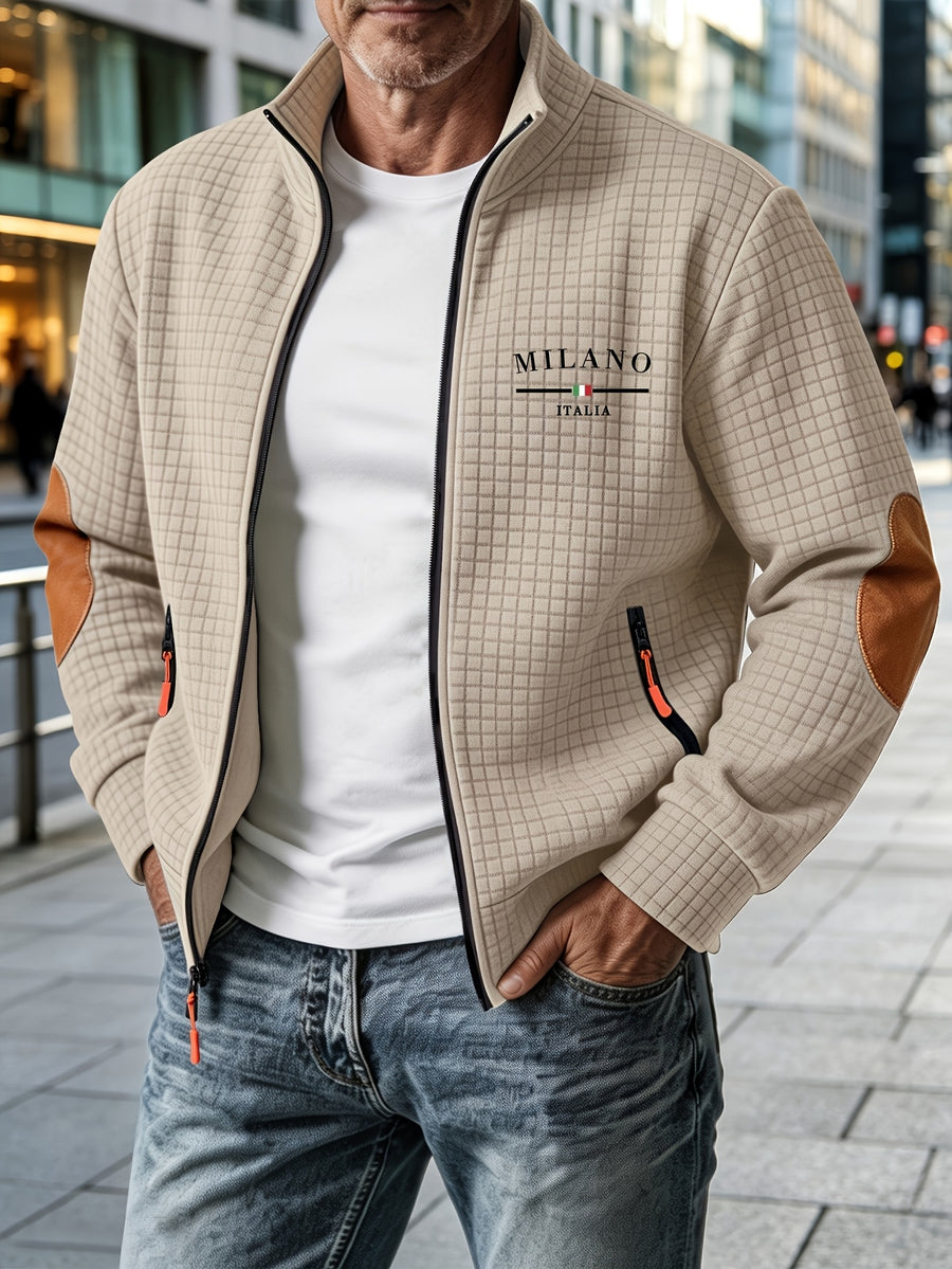 Pearson OBM MLIANO Autumn/Winter Men's Thickened Jacquard Sport Jacket, Fashionable Plaid Jacquard Textured Fabric, Comfortable Outerwear Fabric, Suitable for Daily Outings, Outdoor Sports, Travel, and Vacations. Lightweight and Comfortable - Khaki 1