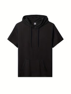2pcs Men's Stylish Versatile Hooded Short-Sleeve T-Shirt with Kangaroo Pocket, Quick-Dry Breathable Casual Sportswear for Outdoor Fitness and Jogging - Mixed Color 1