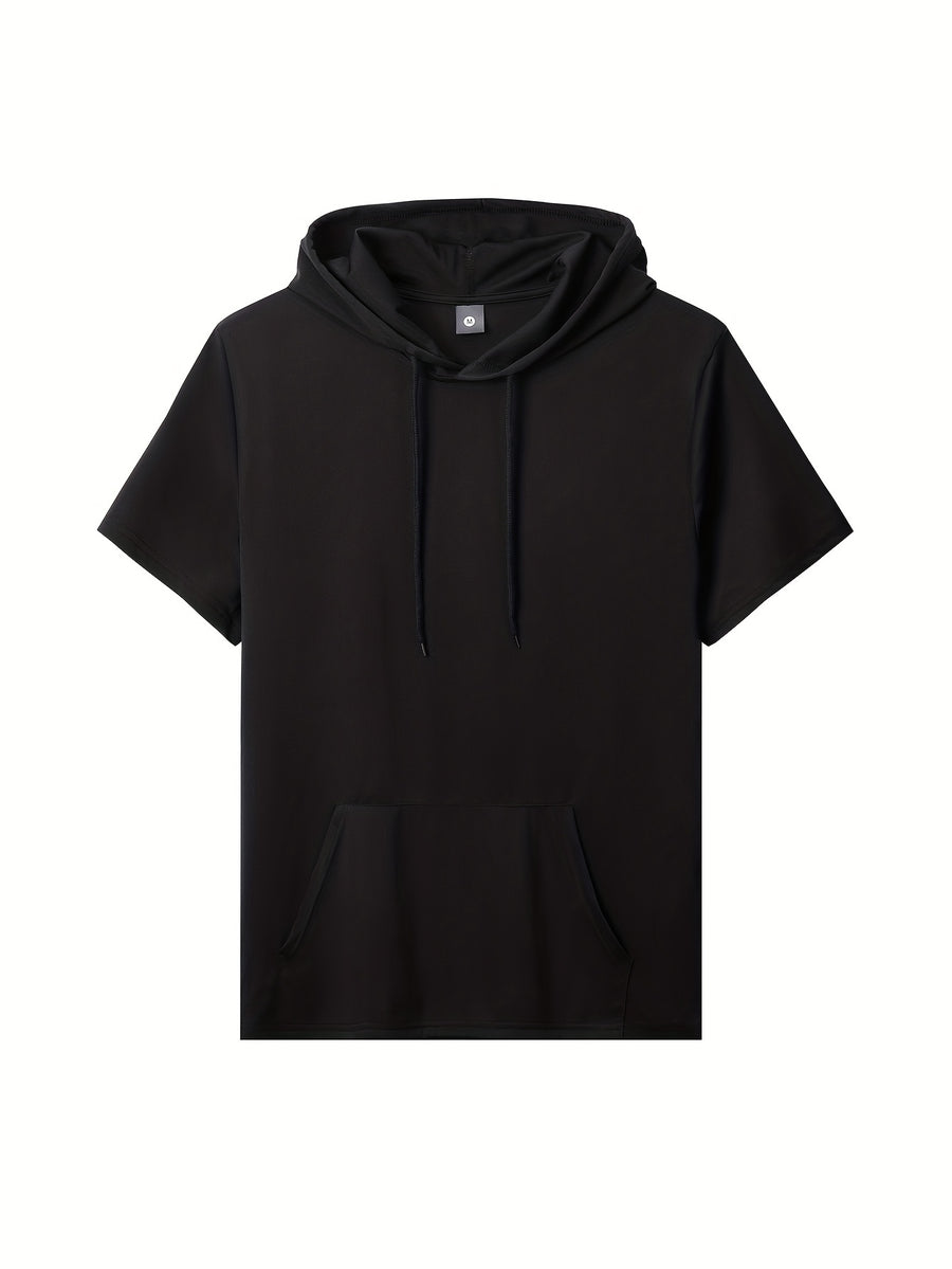 2pcs Men's Stylish Versatile Hooded Short-Sleeve T-Shirt with Kangaroo Pocket, Quick-Dry Breathable Casual Sportswear for Outdoor Fitness and Jogging - Mixed Color 1