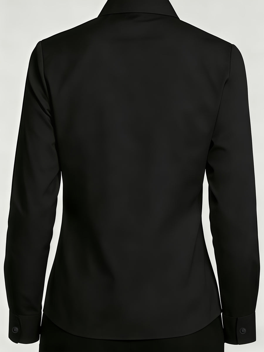 Small Floral Print, Exquisite and Elegant Versatile Top for Daily Office Wear, French-style Gentle and Soft Long-sleeve Women's Blouse for Commuting - Black