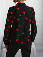 Fortune-Attracting Targeted Love Heart Print Slim-Fit Long Sleeve Shirt - Black