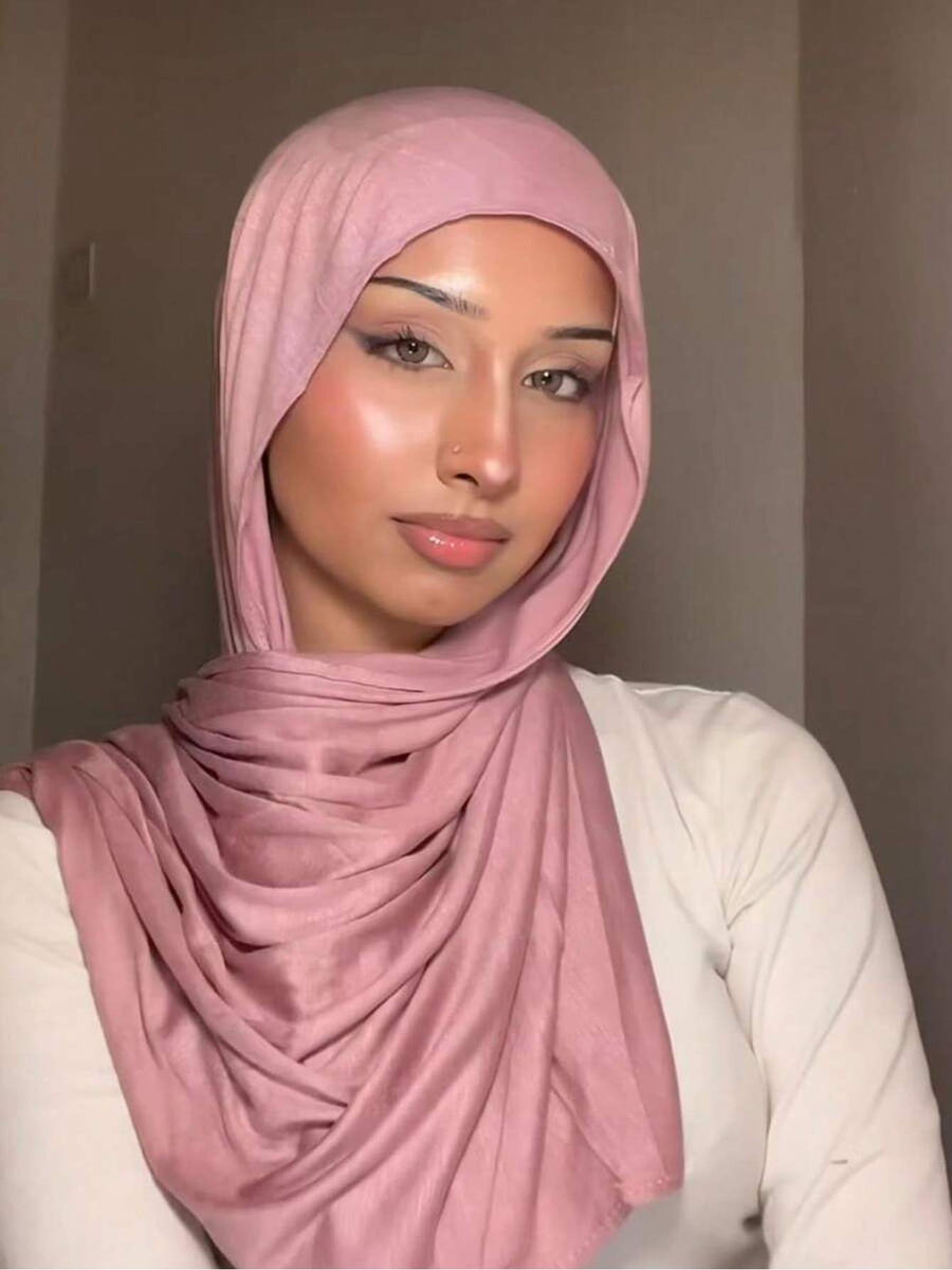 1pc Women'S Jersey Headscarf, Solid Color Scarf, Jersey Headwrap, Muslim Prayer Head Wrap Abaya, Suitable for All Seasons for Dress - Pink