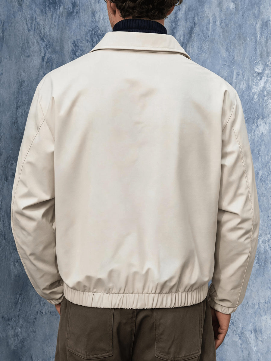 Men's American-style Minimalist Daily Commute Fashion Versatile Lapel Casual Vintage Button-up Loose Jacket with Elastic Cuffs and Hem, Suitable for Daily Outings, Work, Shopping, and Short Trips, Creating a Versatile and Atmospheric Jacket Top - Off-white