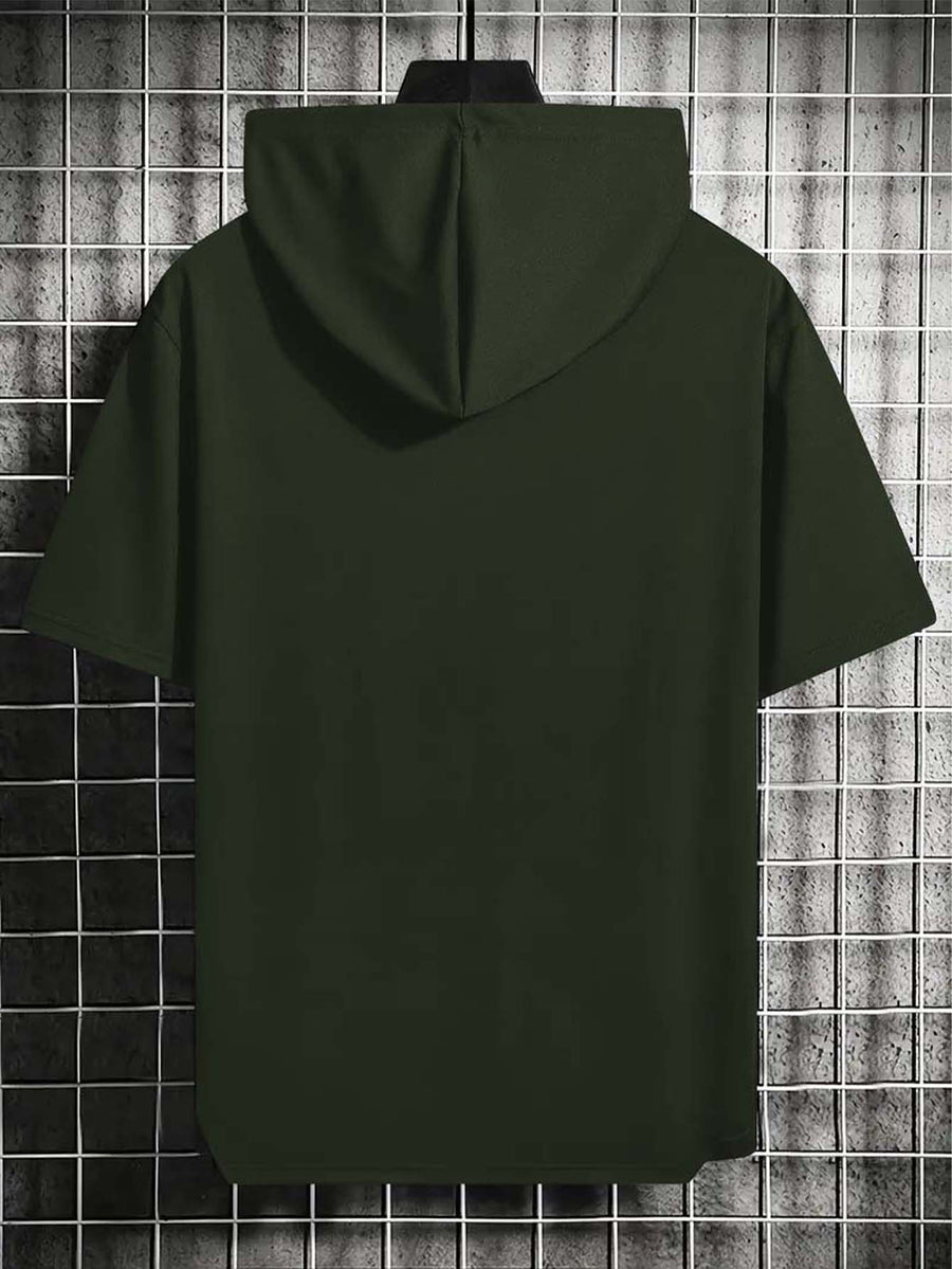American Urban Element Style! BOSTON Lettering And BLACK & Golden Slogan Print, Hooded T-Shirt for City Sentiment - Olive Green