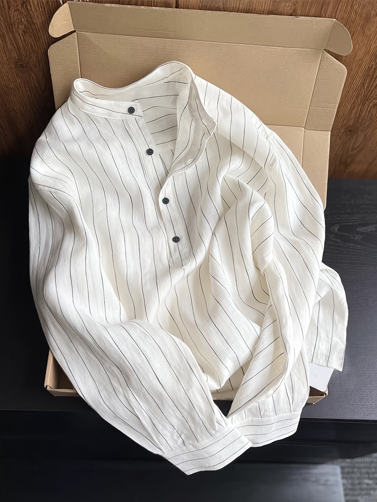 Men's Stand Collar Linen Comfort Casual Long Sleeve Shirt - White
