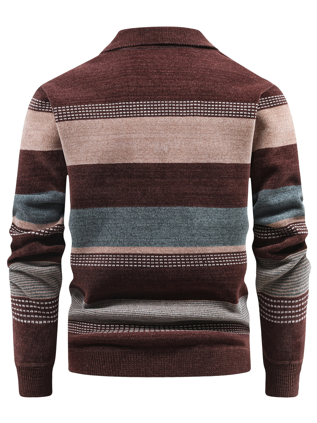 Men's Thickened Sweater with Polo Collar & Lapel - Warm Winter Pullover, Contrast Striped Suitable for Daily Commuting and Vacations, Hand Washable Suitable for Old Money Style, Seagull Collar, Beltless for - Wear - Coffee Color