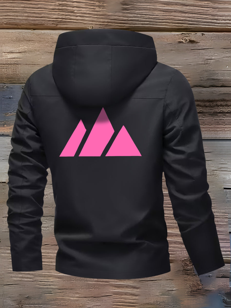 Women's Lightweight Travel Jacket, Casual Dating Comfortable Outerwear, Outdoor Hooded Daily Commute Jacket, New Mountain Climbing Printed Drawstring Fashionable Style - Black