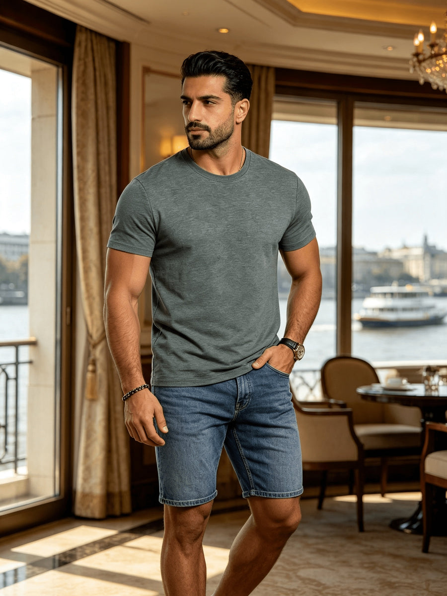 Men's Spring/Summer Solid Color T-Shirt, Short-Sleeve Top, Casual and Breathable, Suitable for Commuting and Outings, Fashionable, Trendy, Simple, and Versatile, a Casual Essential - Dark Gray