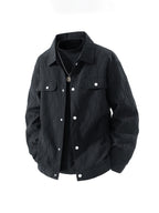 Early Autumn New Men'S Lapel Textured Solid Color Cargo Jacket, Trendy Snap-Button Loose Casual Short Coat with Pockets, Premium Men'S Gift - Black