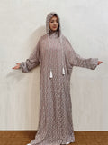 Women's Middle Eastern-Inspired Floral Print Hooded Prayer Robe - Loose Fit Lantern Sleeves with Adjustable Drawstring Hood, Machine Washable Non-Stretch Fabric for All-Season Comfort, Prayer Cloak, Middle Eastern Style, Decorative Details - Multicolor