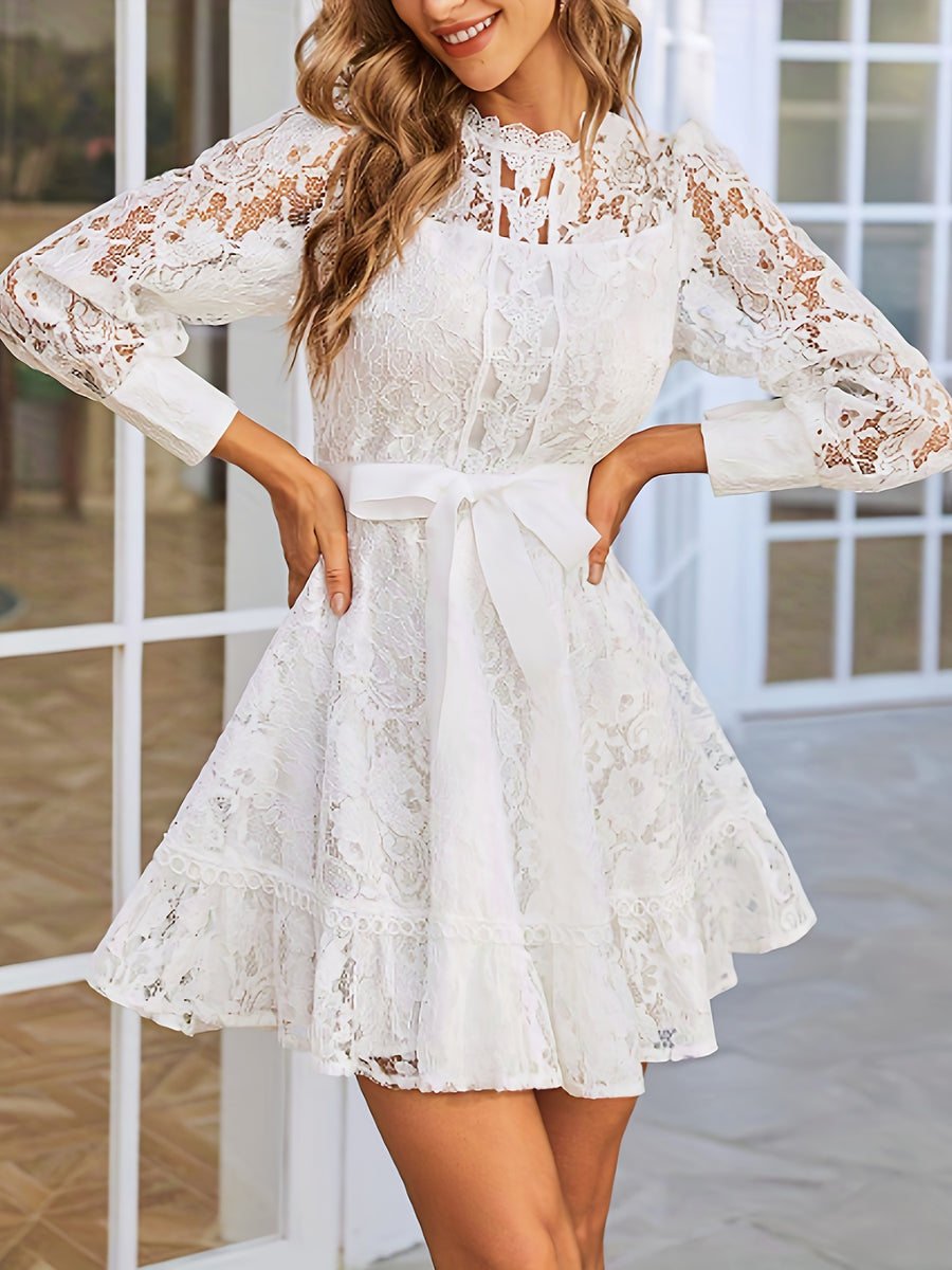Wedding Guest Dress Women'S New Easy Solid Color Lace Elegant Short Sleeve Dress Bridesmaid Dress - Milky