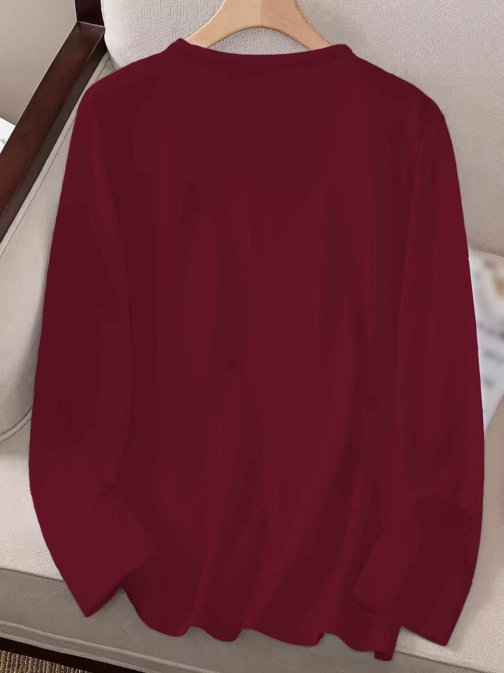 3pcs Long Sleeve Solid Color Women'S T-Shirts, Casual Holiday Outing Versatile Fall Winter Top Round Neck - Black+white+red